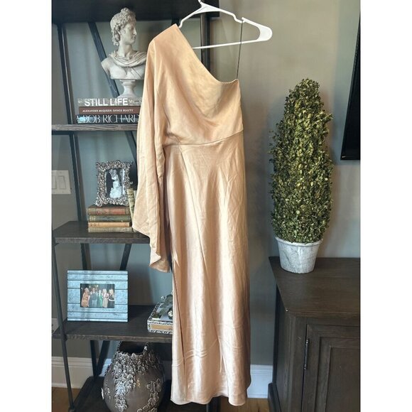 Significant Others Kelsie Satin Asymmetric Dress Almond Womens Size 6 - Picture 8 of 10